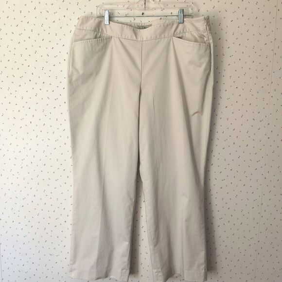 LL Bean Khaki Pants NEW Womens 20 Petite Tan Side Zip Cotton Stretch Pockets - Picture 1 of 13